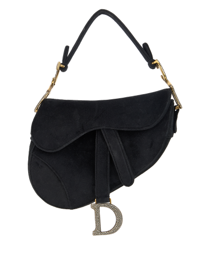 Mini Saddle, &pound;1,600, Handbags, Black, Crystal/Velvet, Front view